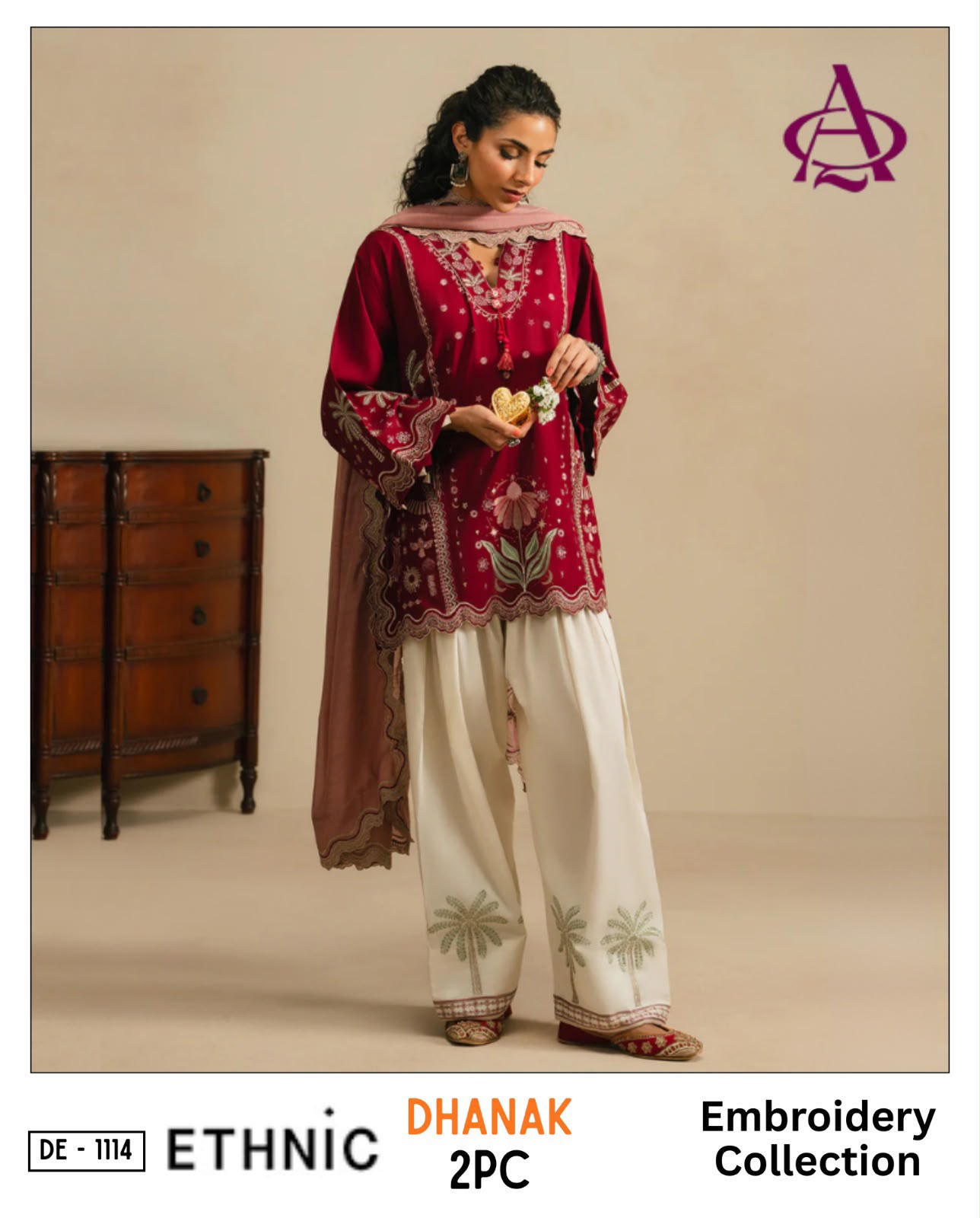 Dhanak embroidered luxury unstitched 2pc suit